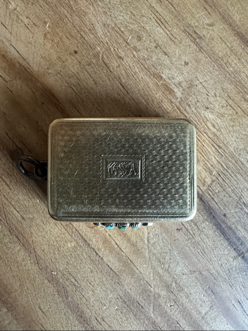 Gold-Tone Rectangular Pill Box with Embossed Monogram
